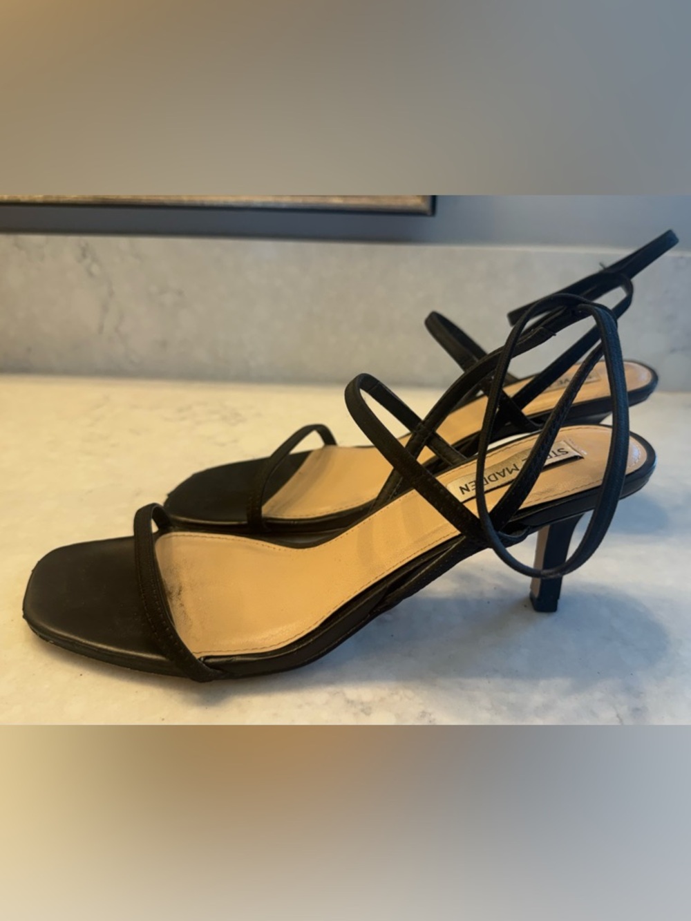 Steve Madden Black Strappy Kitten Heel Sandals, Sz. 10